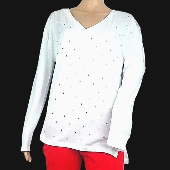 Victoria Secret Pink White Embellished Long Sleeve Top - Picture 2 of 7